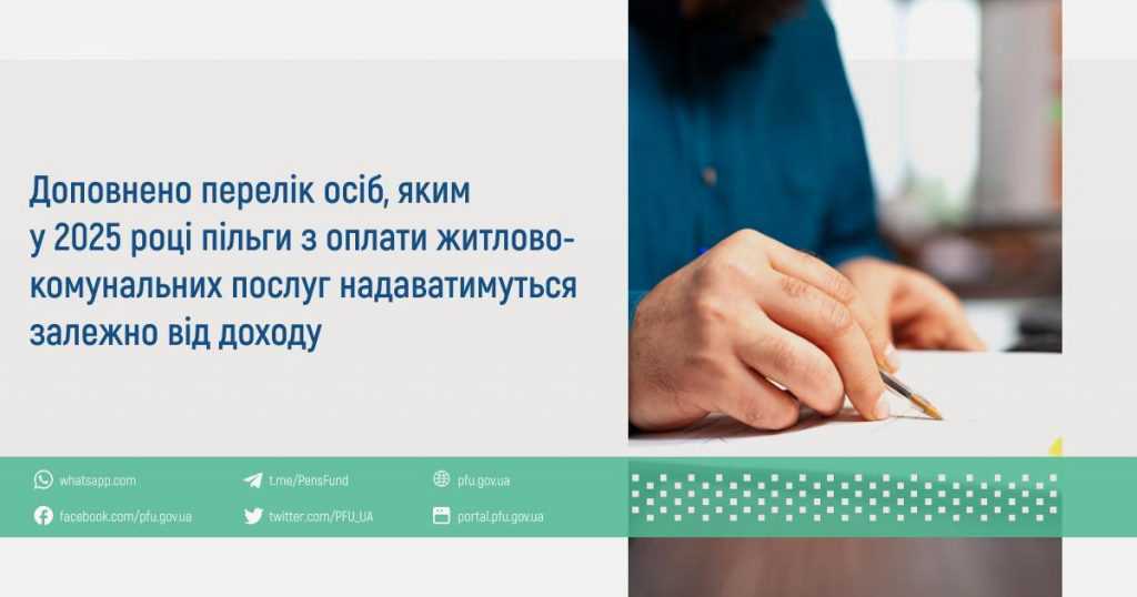 Доповнено перелік осіб, яким у 2025 році пільги з оплати житлово-комунальних послуг надаватимуться залежно від доходу
 